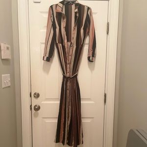 Collared Button Up Maxi Dress M Tall, Multicolor Stripe